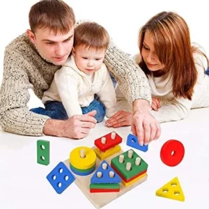 01 Wooden Sorting & Stacking Educational Toys for Toddlers, Shape Color Recognition Education Puzzle Stacker for 1 2 3 Year