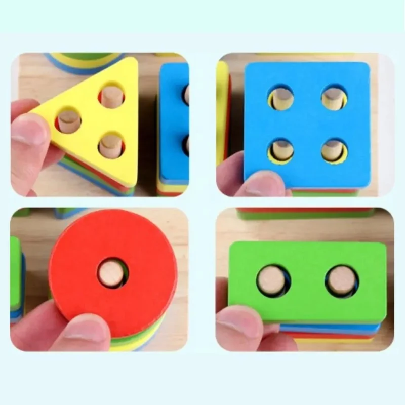 03 Wooden Sorting & Stacking Educational Toys for Toddlers, Shape Color Recognition Education Puzzle Stacker for 1 2 3 Year